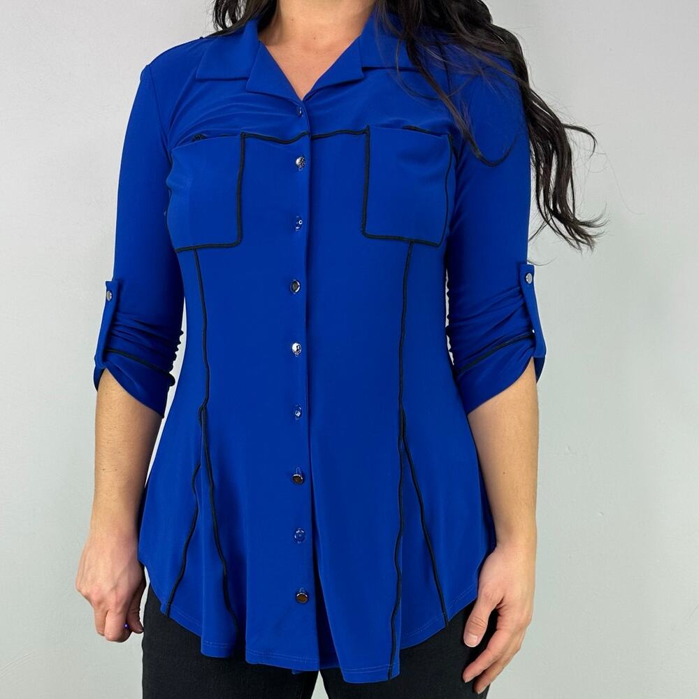 Joseph Ribkoff Royal Blue Roll Tab Sleeve Button Tunic